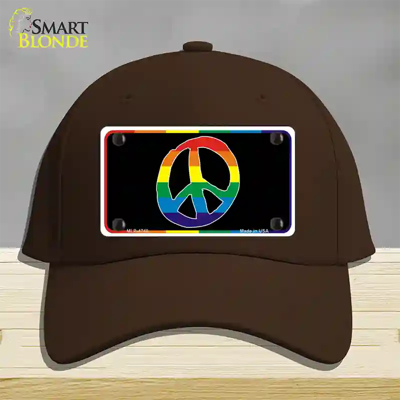 Peace Sign Novelty License Plate Hat Cotton Dark Brown