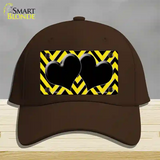 Yellow Black Chevon Hearts Novelty License Plate Hat Cotton / Dark Brown
