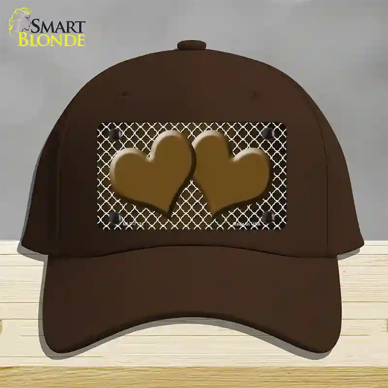 Brown White Quatrefoil Hearts Oil Rubbed Novelty License Plate Hat Cotton / Dark Brown