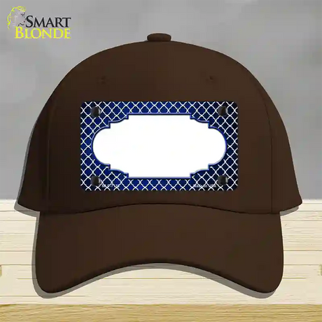 Blue White Quatrefoil Scallop Oil Rubbed Novelty License Plate Hat Cotton / Dark Brown
