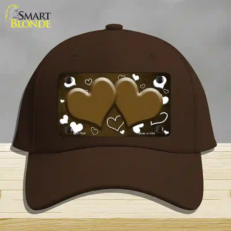 Brown White Love Hearts Oil Rubbed Novelty License Plate Hat Cotton / Dark Brown