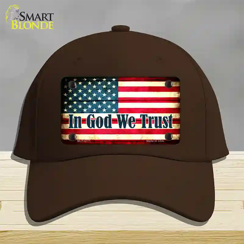 In God We Trust American Flag Novelty License Plate Hat Cotton / Dark Brown
