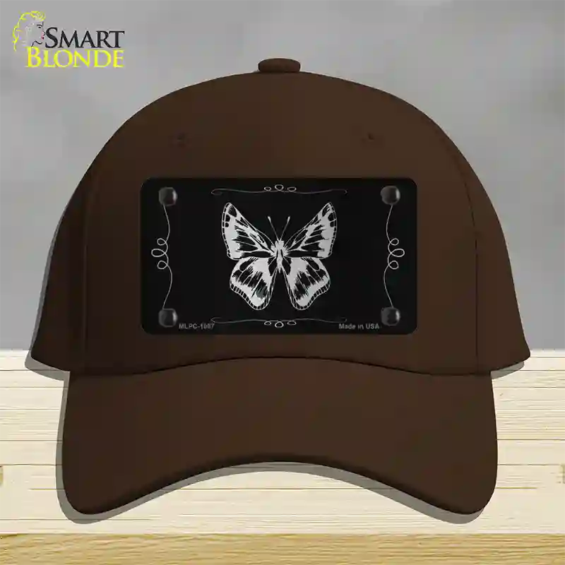 Butterfly Black Brushed Chrome Novelty License Plate Hat Cotton / Dark Brown