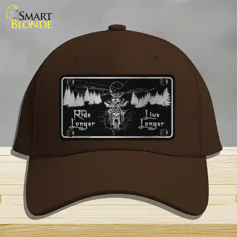 Ride Longer Live Longer Black Brushed Chrome Novelty License Plate Hat Cotton / Dark Brown