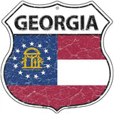 Georgia State Flag Highway Shield Metal Sign 12" (HS)