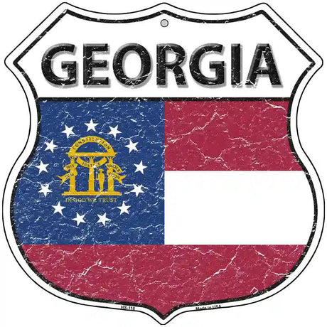 Georgia State Flag Highway Shield Metal Sign 12" (HS)