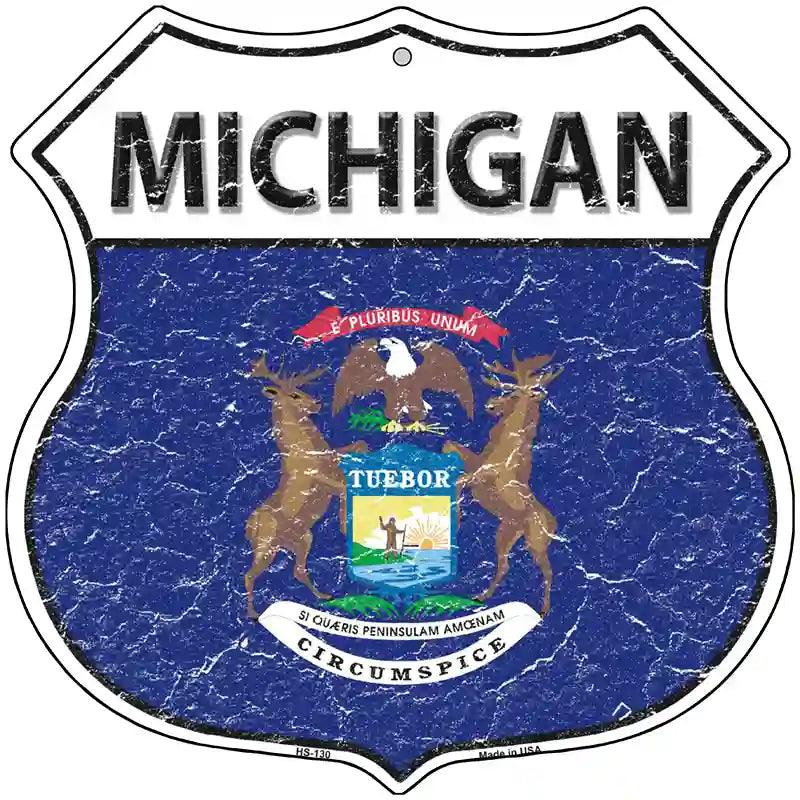 Michigan State Flag Highway Shield Metal Sign 12" (HS)