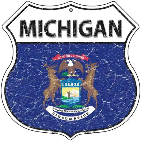 Michigan State Flag Highway Shield Metal Sign 12" (HS)