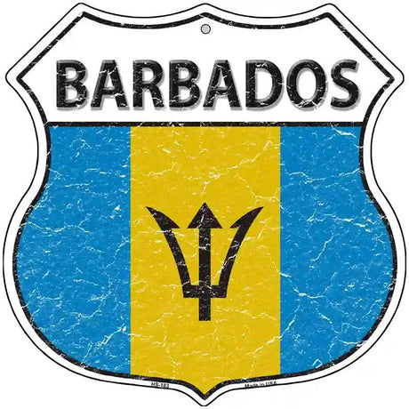 Barbados Flag Highway Shield Metal Sign 12" (HS)