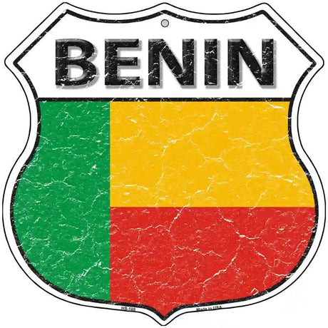 Benin Flag Highway Shield Metal Sign 12" (HS)