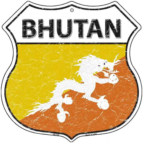 Bhutan Flag Highway Shield Metal Sign 12" (HS)