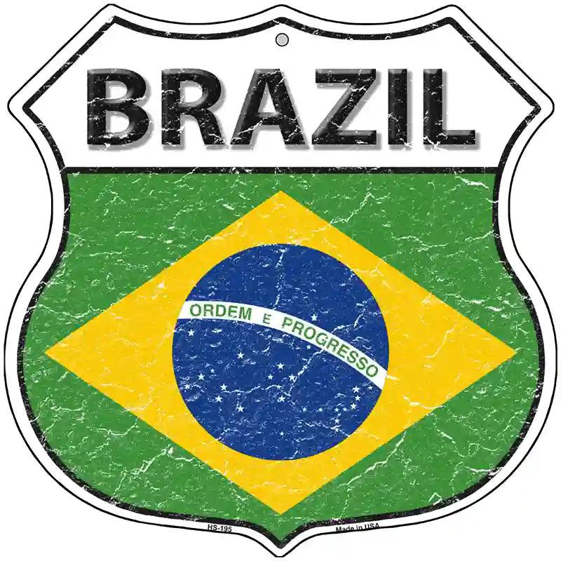 Brazil Flag Highway Shield Metal Sign 12" (HS)
