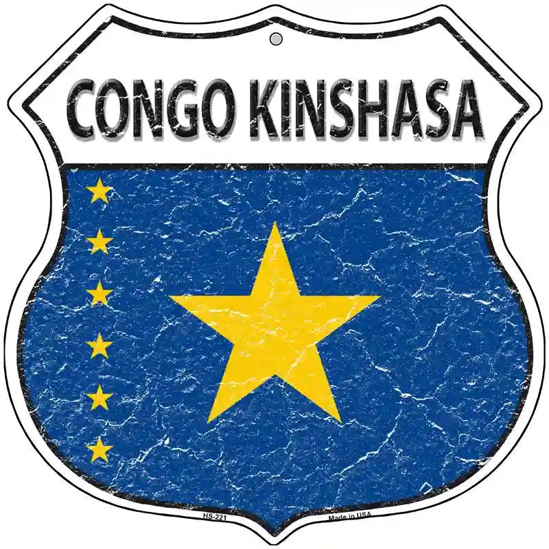 Congo Kinshasa Flag Highway Shield Metal Sign 12" (HS)