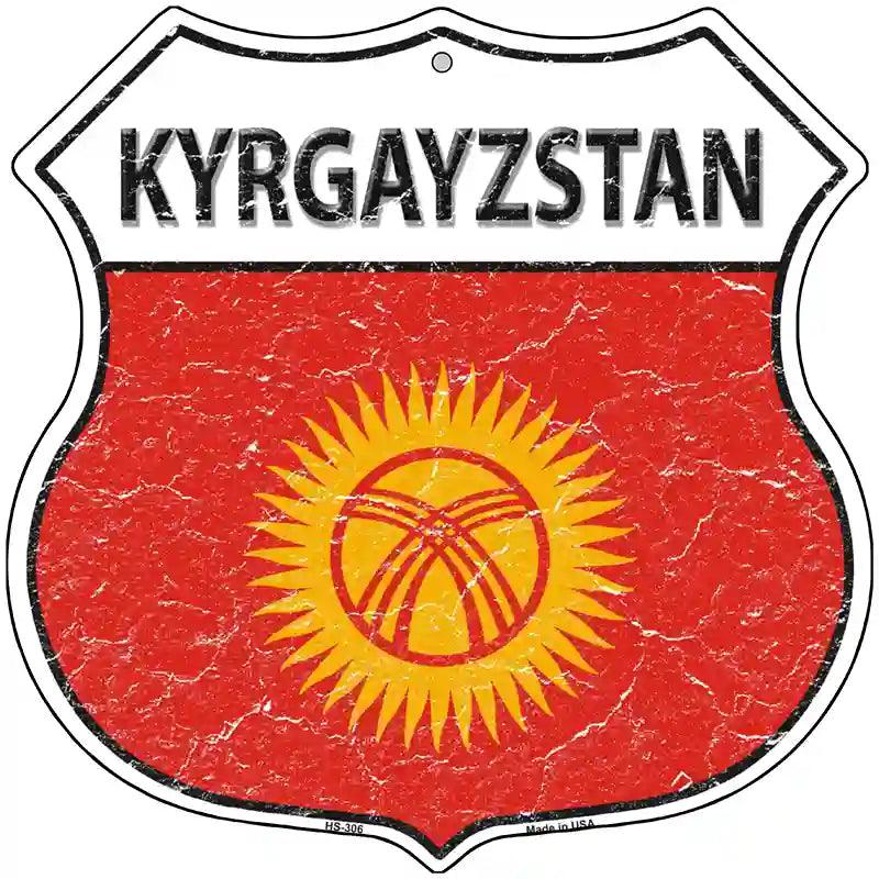 Kyrgayzstan Flag Highway Shield Metal Sign 12" (HS)