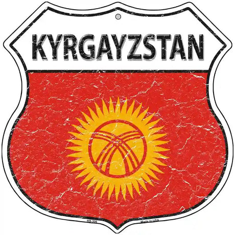 Kyrgayzstan Flag Highway Shield Metal Sign 12" (HS)