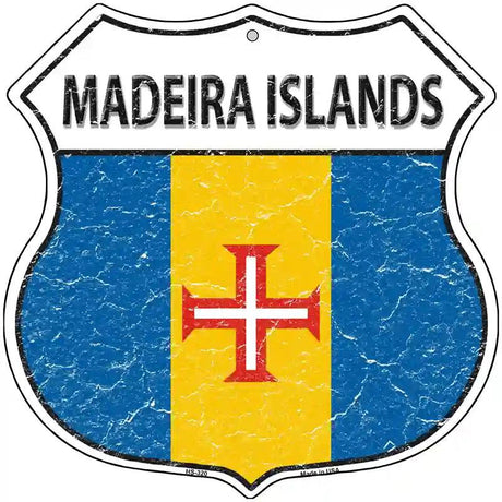 Madeira Islands Flag Highway Shield Metal Sign 12" (HS)
