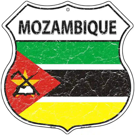 Mozambique Flag Highway Shield Metal Sign 12" (HS)