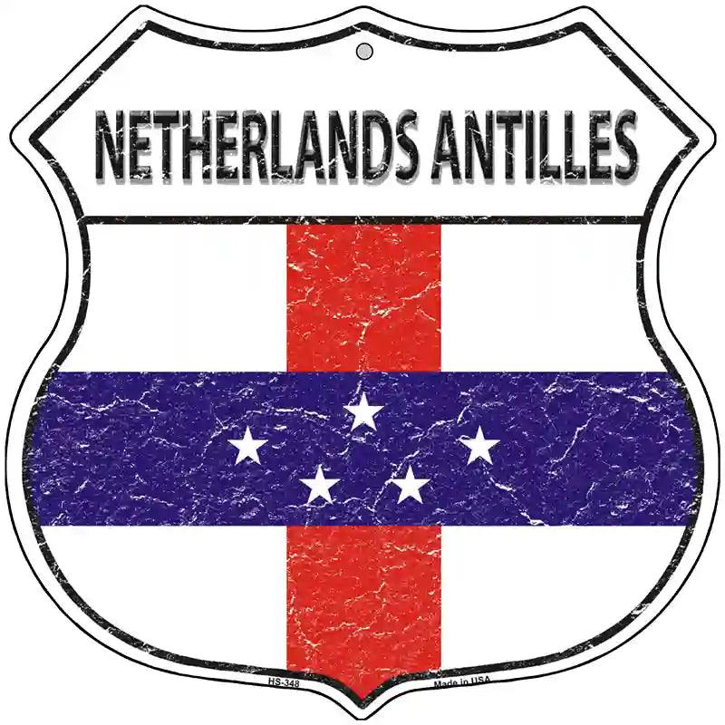 Netherlands Antilles Flag Highway Shield Metal Sign 12" (HS)