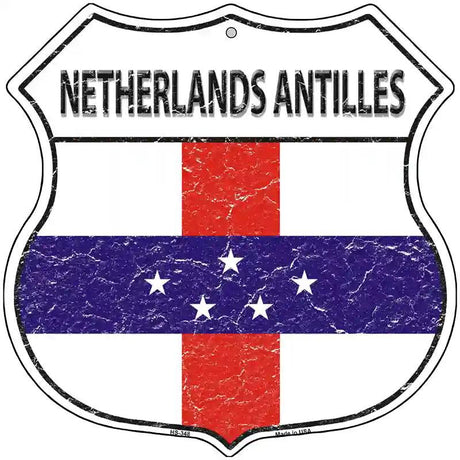 Netherlands Antilles Flag Highway Shield Metal Sign 12" (HS)