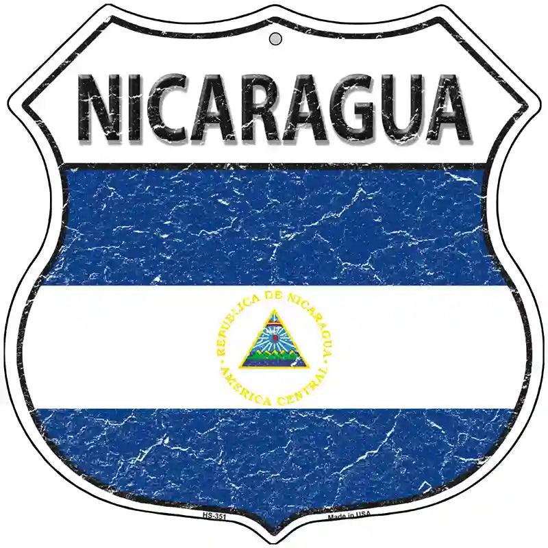 Nicaragua Flag Highway Shield Metal Sign 12" (HS)
