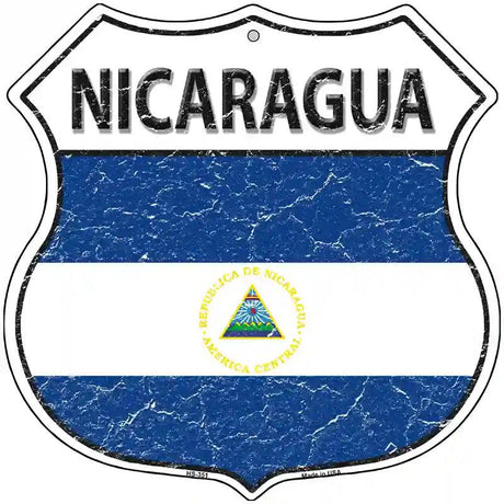 Nicaragua Flag Highway Shield Metal Sign 12" (HS)