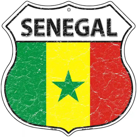 Senegal Flag Highway Shield Metal Sign 12" (HS)