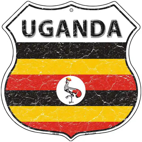 Uganda Flag Highway Shield Metal Sign 12" (HS)
