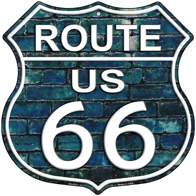 Route 66 Blue Brick Wall Metal Novelty Highway Shield Sign 12" (HS)