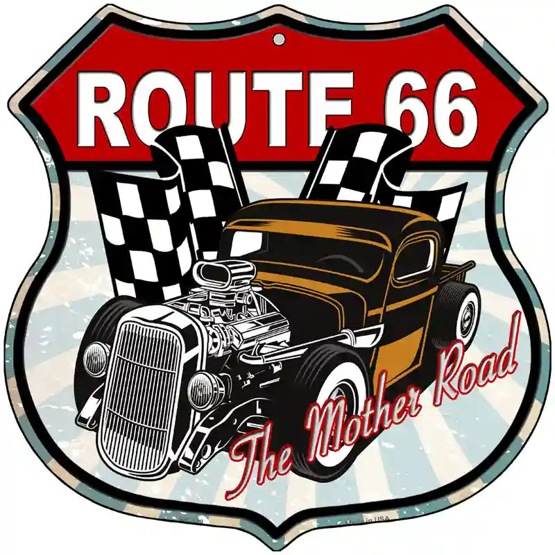 Brown Hot Rod Route 66 Novelty Metal Highway Shield Sign 12" (HS)