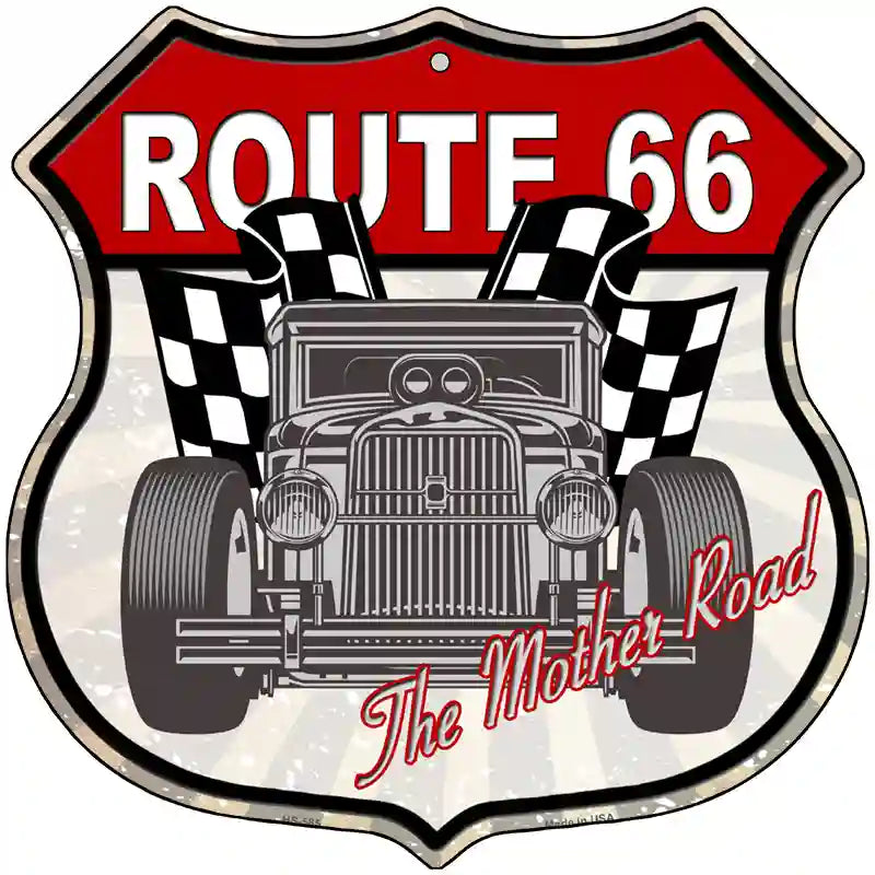 Grey Hot Rod Front Route 66 Novelty Metal Highway Shield Sign 12" (HS)