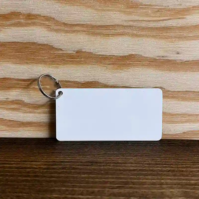 White Dye Sublimation 1.5" x 3" Novelty Metal Key Chain with Rings KC-000