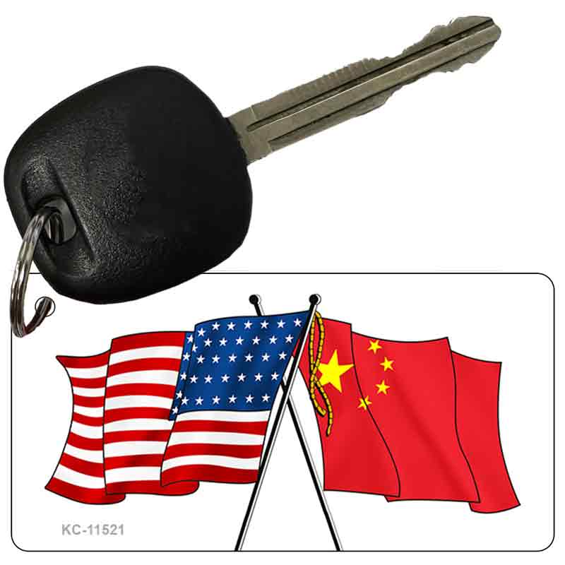 China Crossed US Flag Novelty Metal Key Chain KC-11521
