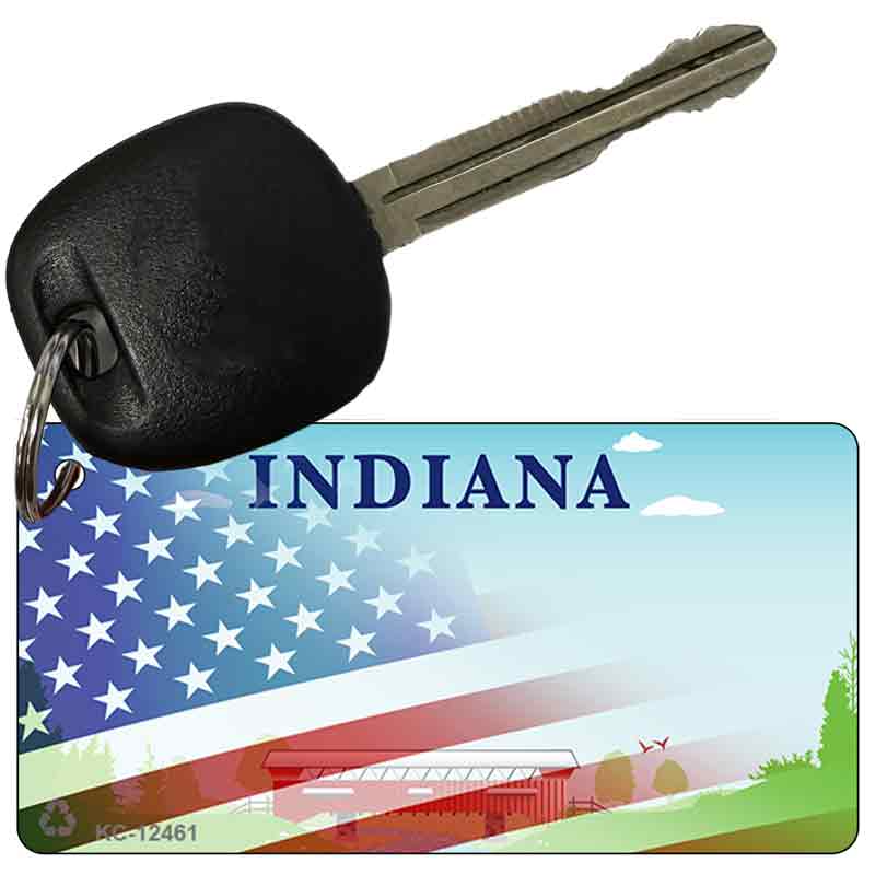 Indiana with American Flag Novelty Metal Key Chain KC-12461
