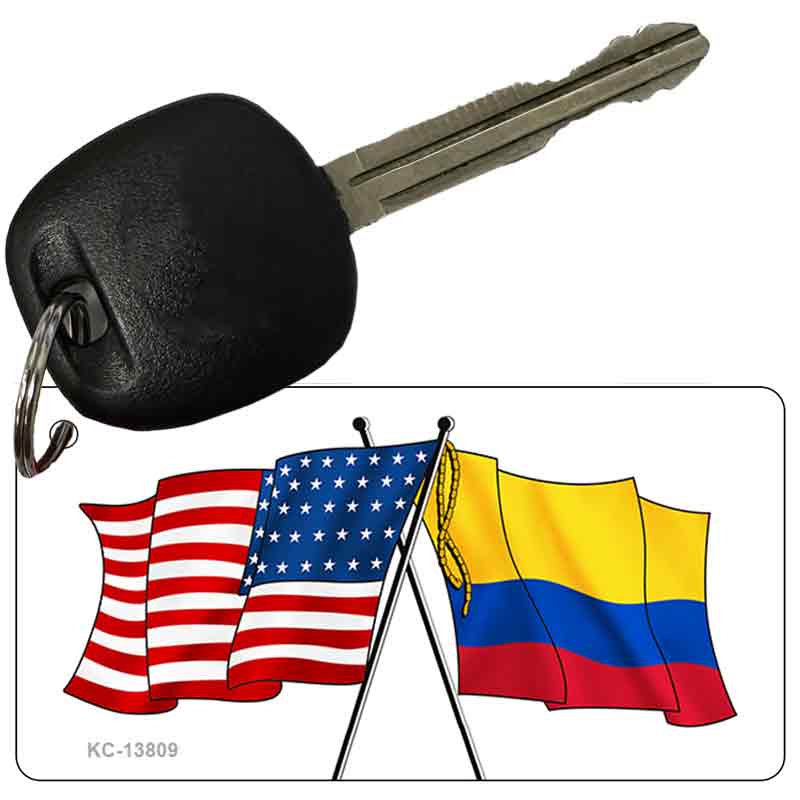 Colombia USA Crossed Flags Novelty Metal Key Chain 2.25" x 1.125" Key Chain (KC)