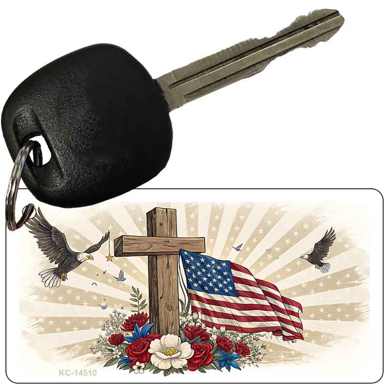 Eagle Flag and Cross Novelty Aluminum Key Chain KC-14510