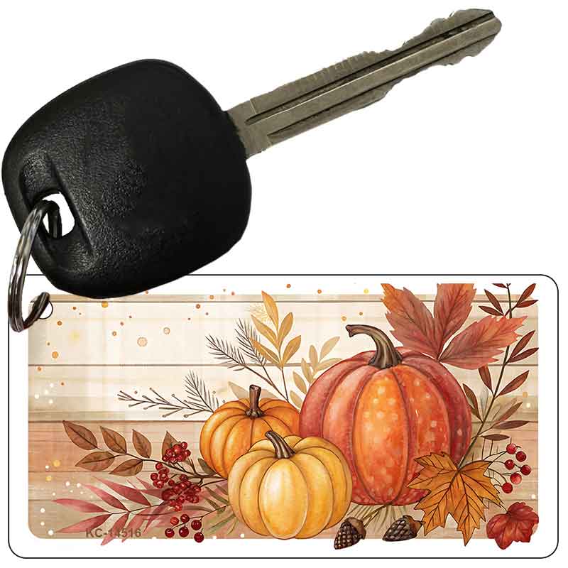 Autumn Pumpkins & Leaves Novelty Aluminum Key Chain KC-14516