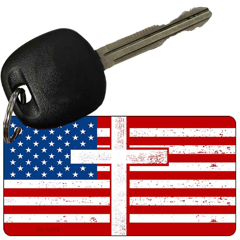 American Flag with Cross Novelty Aluminum Key Chain KC-14518