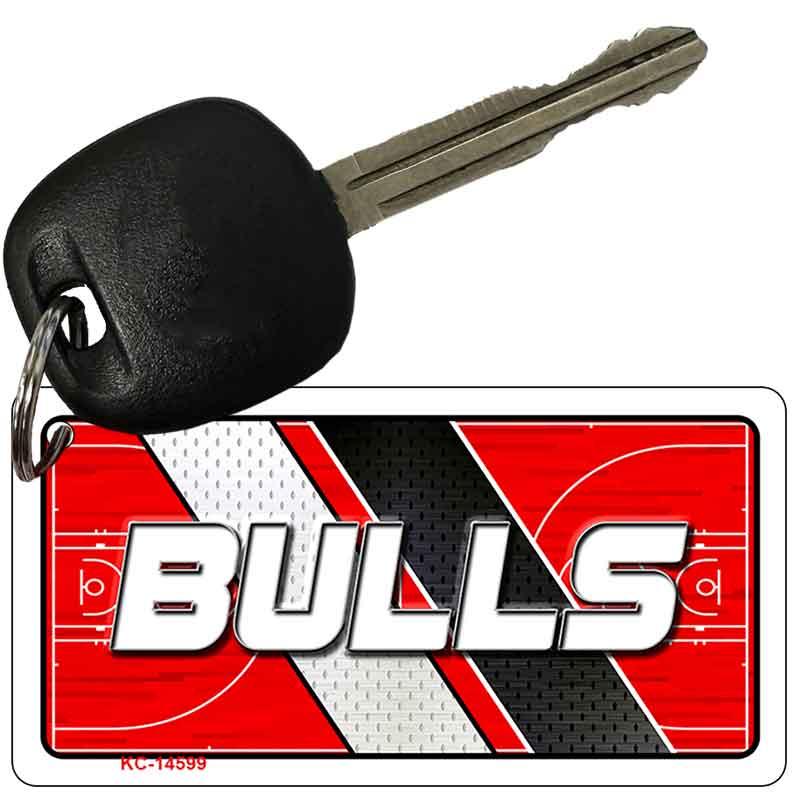 Key with a 'BULLS' keychain on a white background