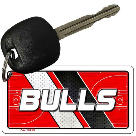Key with a 'BULLS' keychain on a white background