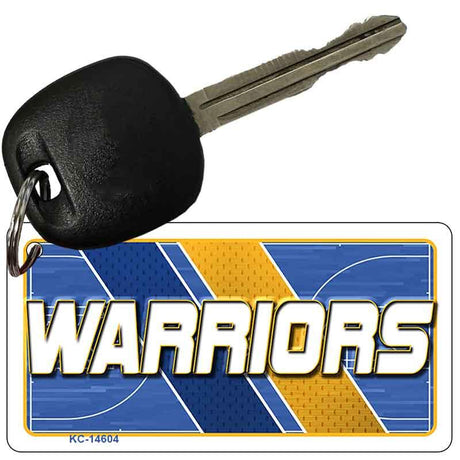 Key with a 'Warriors' keychain on a white background