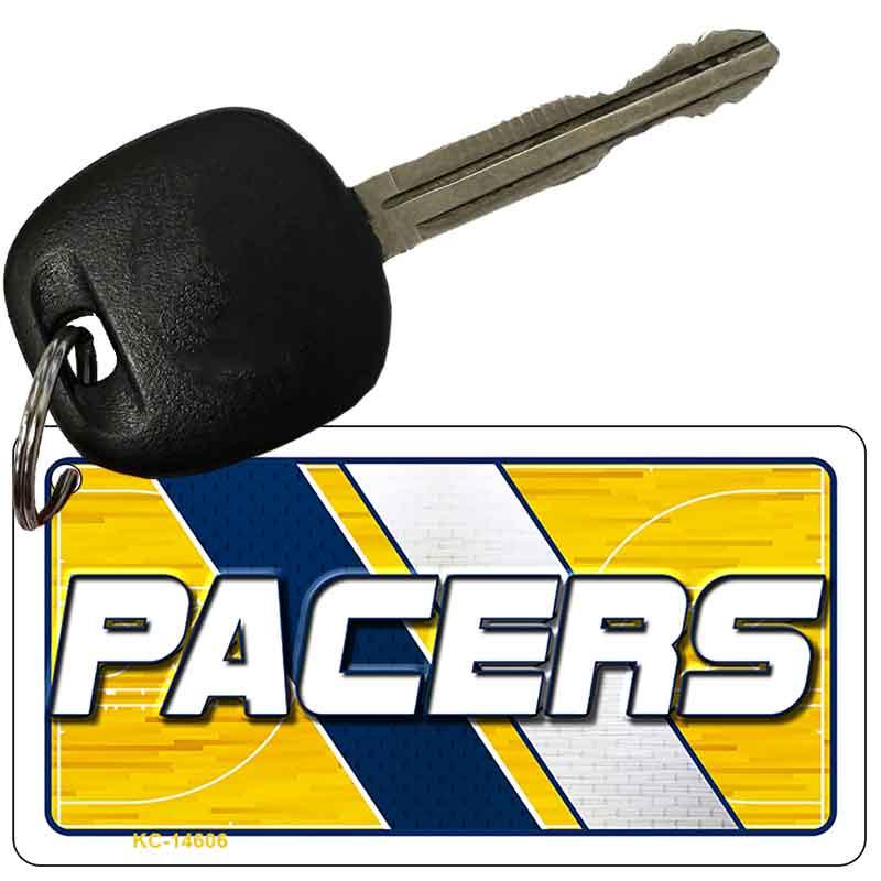 Key with a Pacers keychain on a white background
