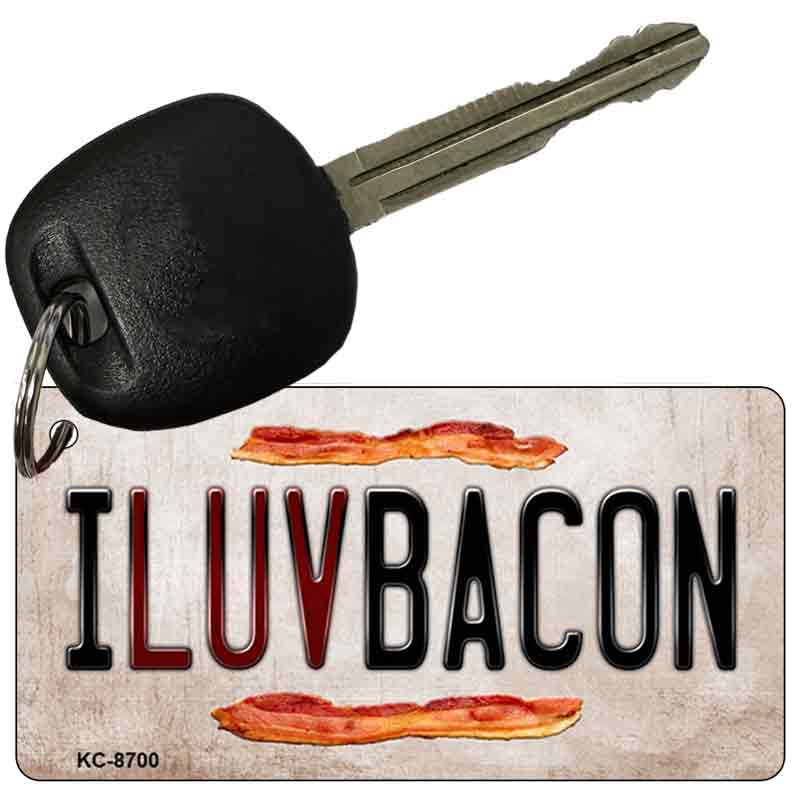 I Luv Bacon Novelty Metal Key Chain KC-8700 2.25" x 1.125" Key Chain (KC)