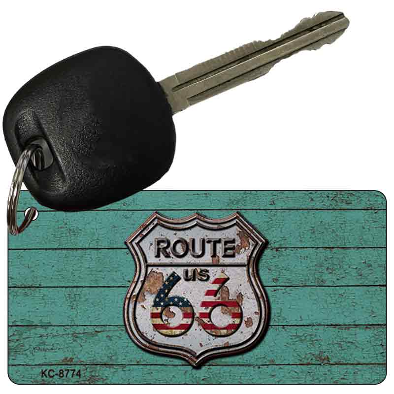 Route 66 Rusty On Wood Novelty Metal Key Chain KC-8774