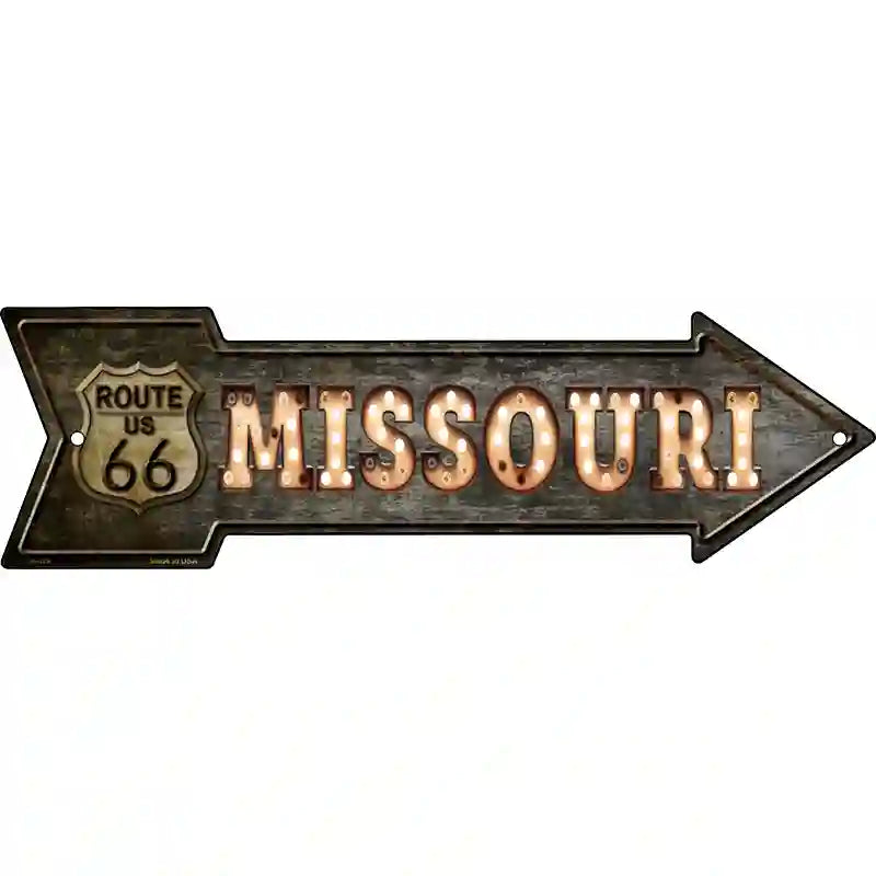Missouri Route 66 Bulb Letters Novelty Metal Arrow Sign 23" x 7" (LA)