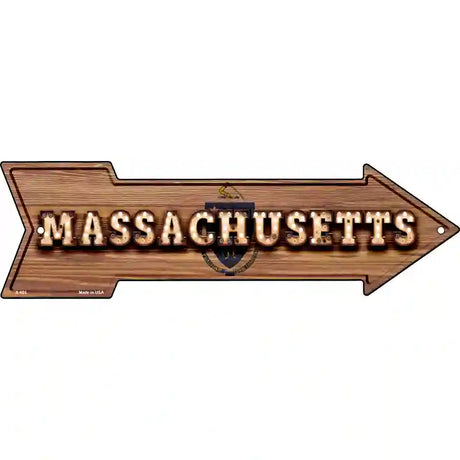 Massachusetts Bulb Lettering With State Flag Novelty Metal Arrow Sign 23" x 7" (LA)