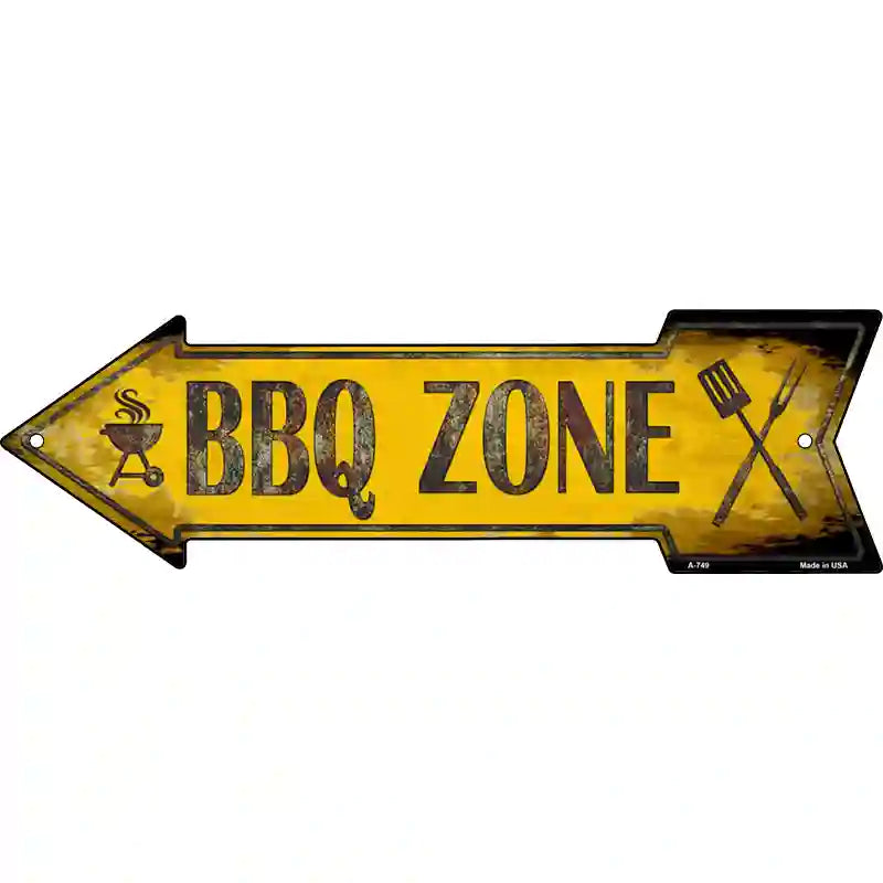 BBQ Zone Left Novelty Metal Arrow Sign 23" x 7" (LA)