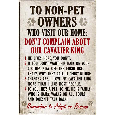 Non-Pet Owners Cavalier King Parking Sign Metal Novelty 12" x 18" (LGP)