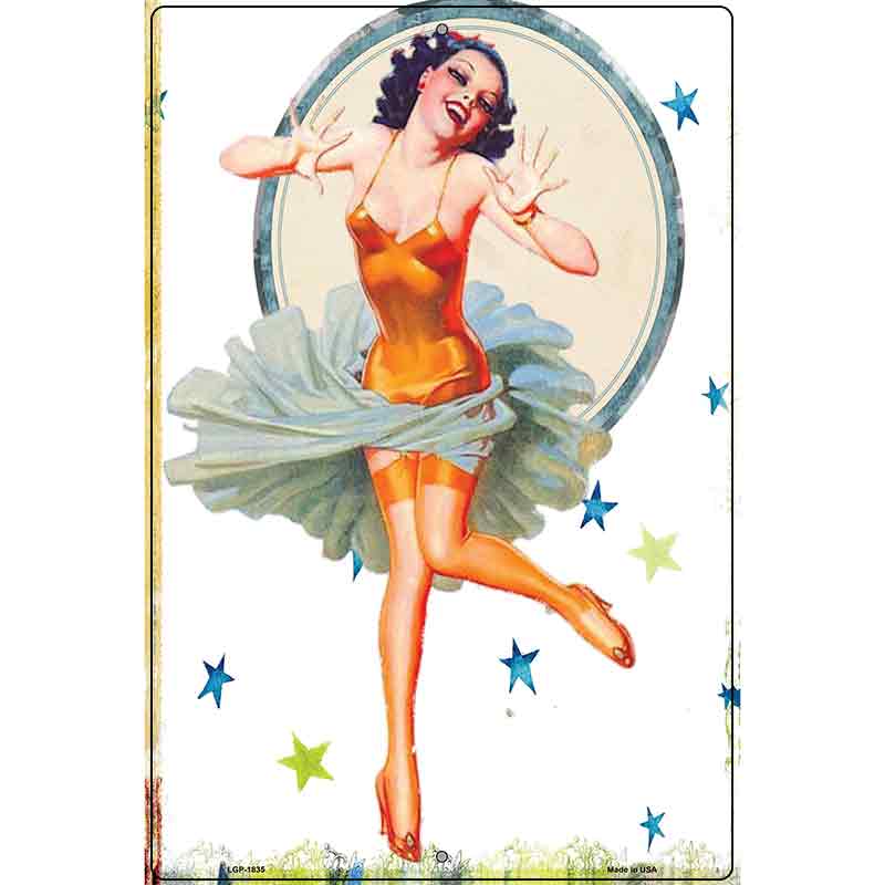 Girl With Orange Body Suit Vintage Pinup Parking Sign 12" x 18" Sign (LGP)