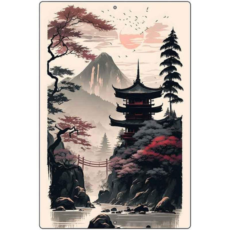 Japanese Pagoda Landscape Metal Novelty Parking Sign P-4478 12" x 18" Sign (LGP)