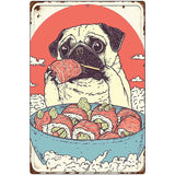 Pug Eating Sushi Bowl Metal Novelty Large Parking Sign LGP-4480